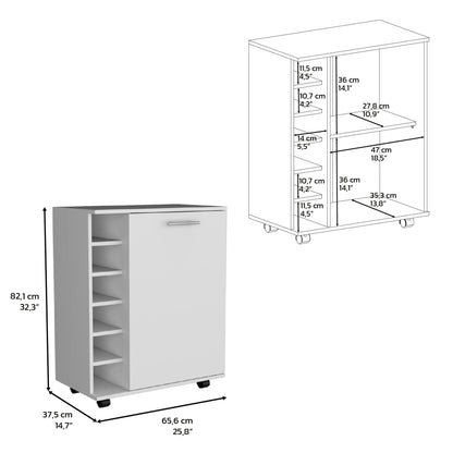 Halina Bar Cabinet With Wheels - White