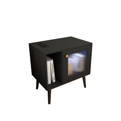 Macy LED Nightstand with Charging Station - Black