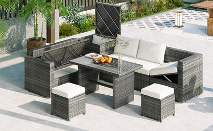 Eliana 6 Pc Outdoor All Weather PE Rattan Sectional Sofa Set - Beige