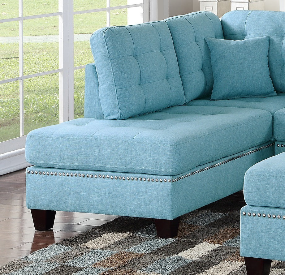 Amara 3pcs Sectional Reversible Chaise Sofa And Ottoman - Blue