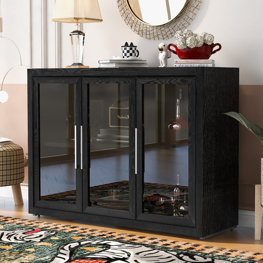 Cina Storage Cabinet with Tempered Glass - Black