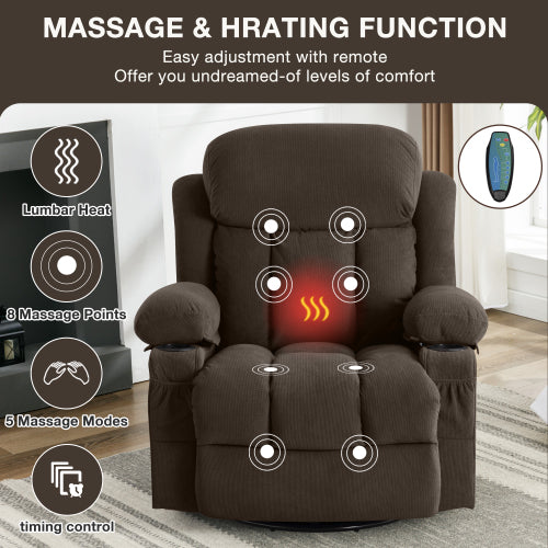 Vanbow Recliner Chair Massage Heating with USB - Brown