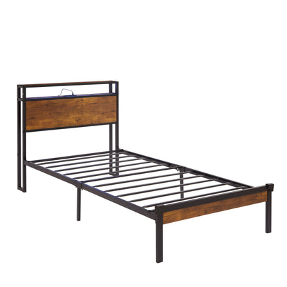 Fusco Twin Size Platform Bed Frame - Black+Brown