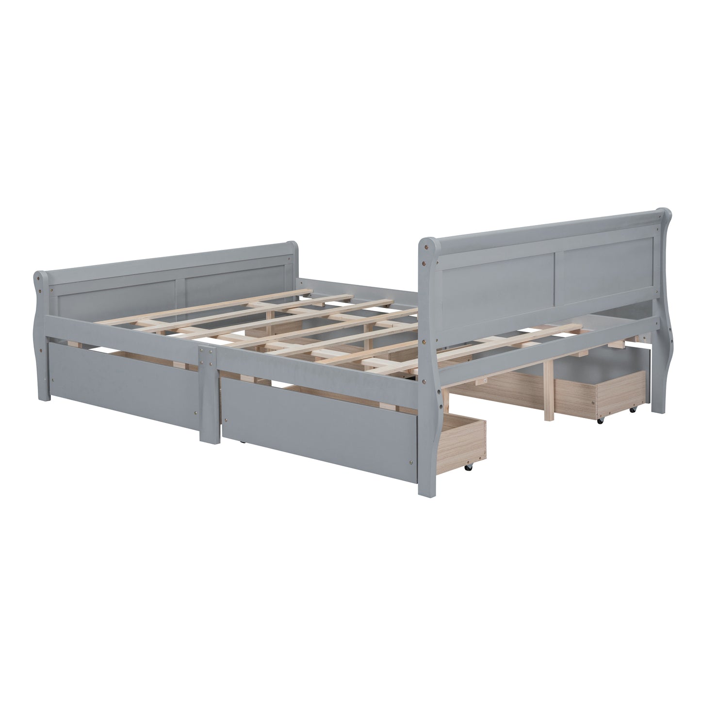 Meg Queen Size Wood Platform Bed with 4 Drawers - Gray