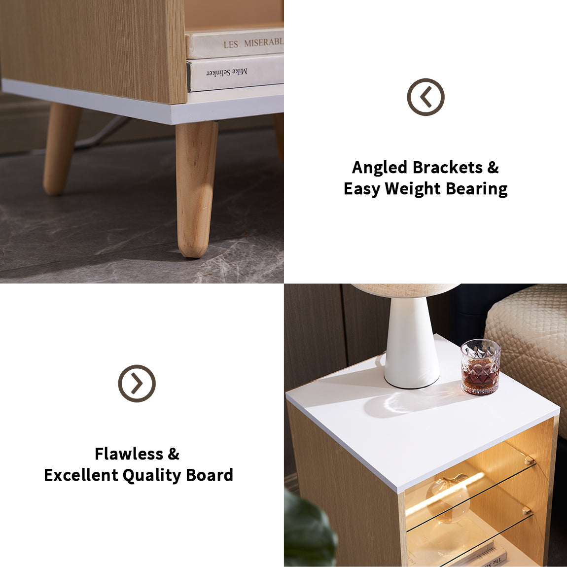 Vivo LED Nightstand with 2 Glass Shelves - Natural