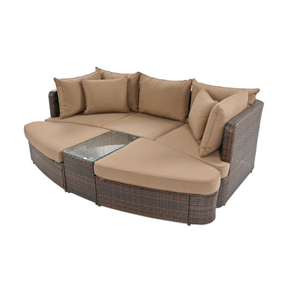 Scarlett 6 Pc Patio Outdoor Conversation Round Sofa Set - Brown