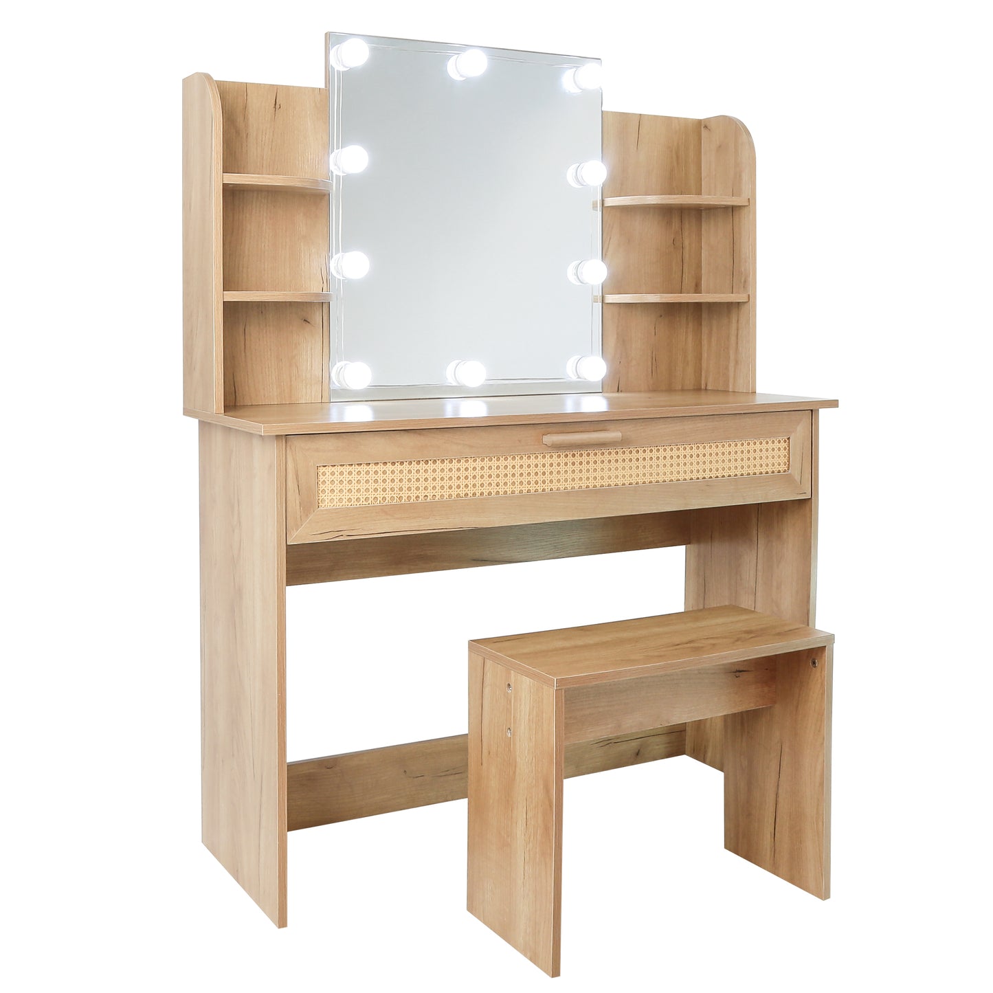 Brooks Vanity Desk Set With LED Lighting Mirror - Natural