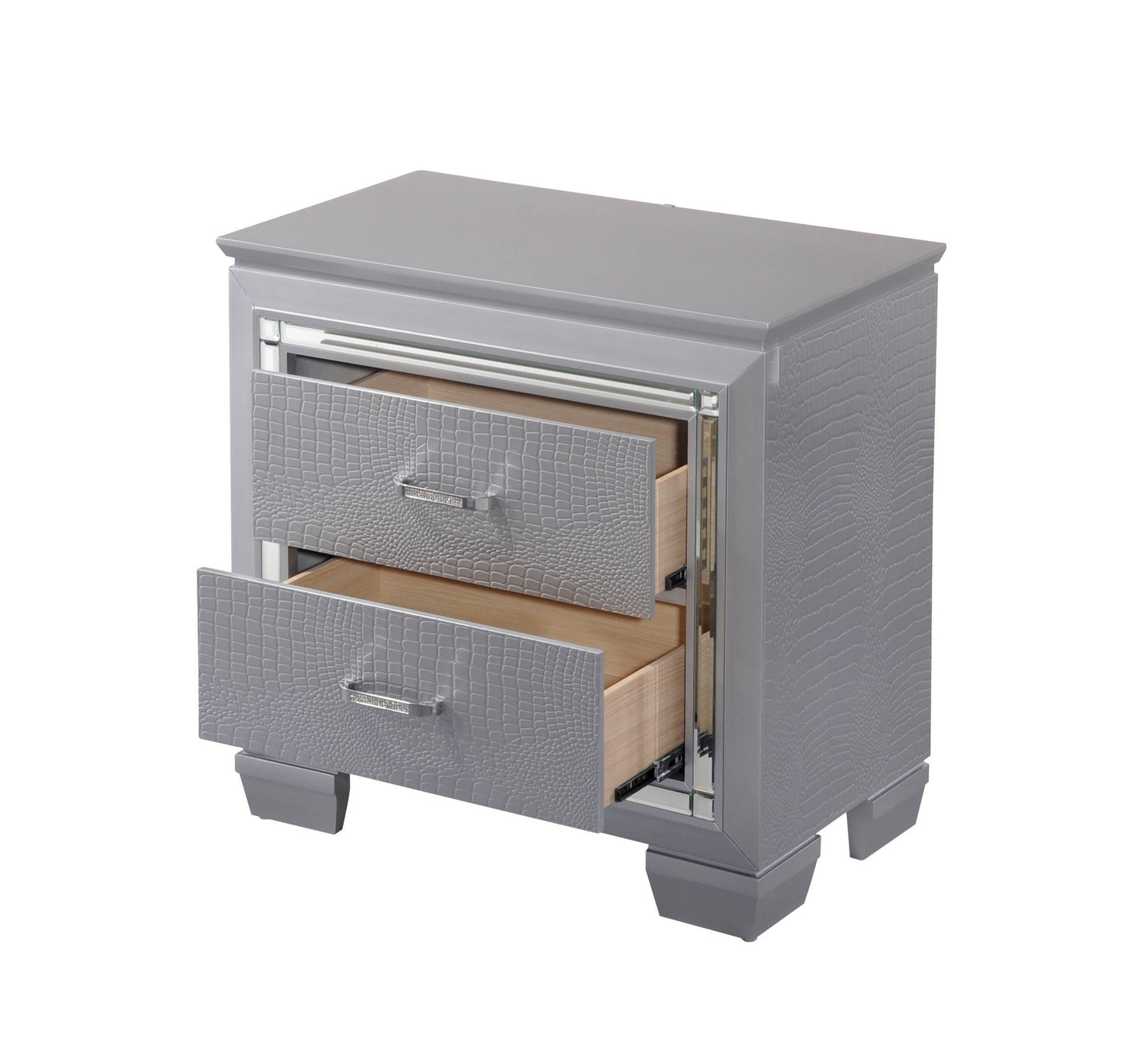 Fidel Solid Wood Two Drawers Nightstand  Built-in Night Light - Silver