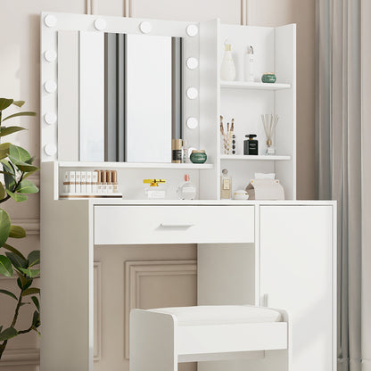 Emma Vanity Desk with Mirror & Light - White