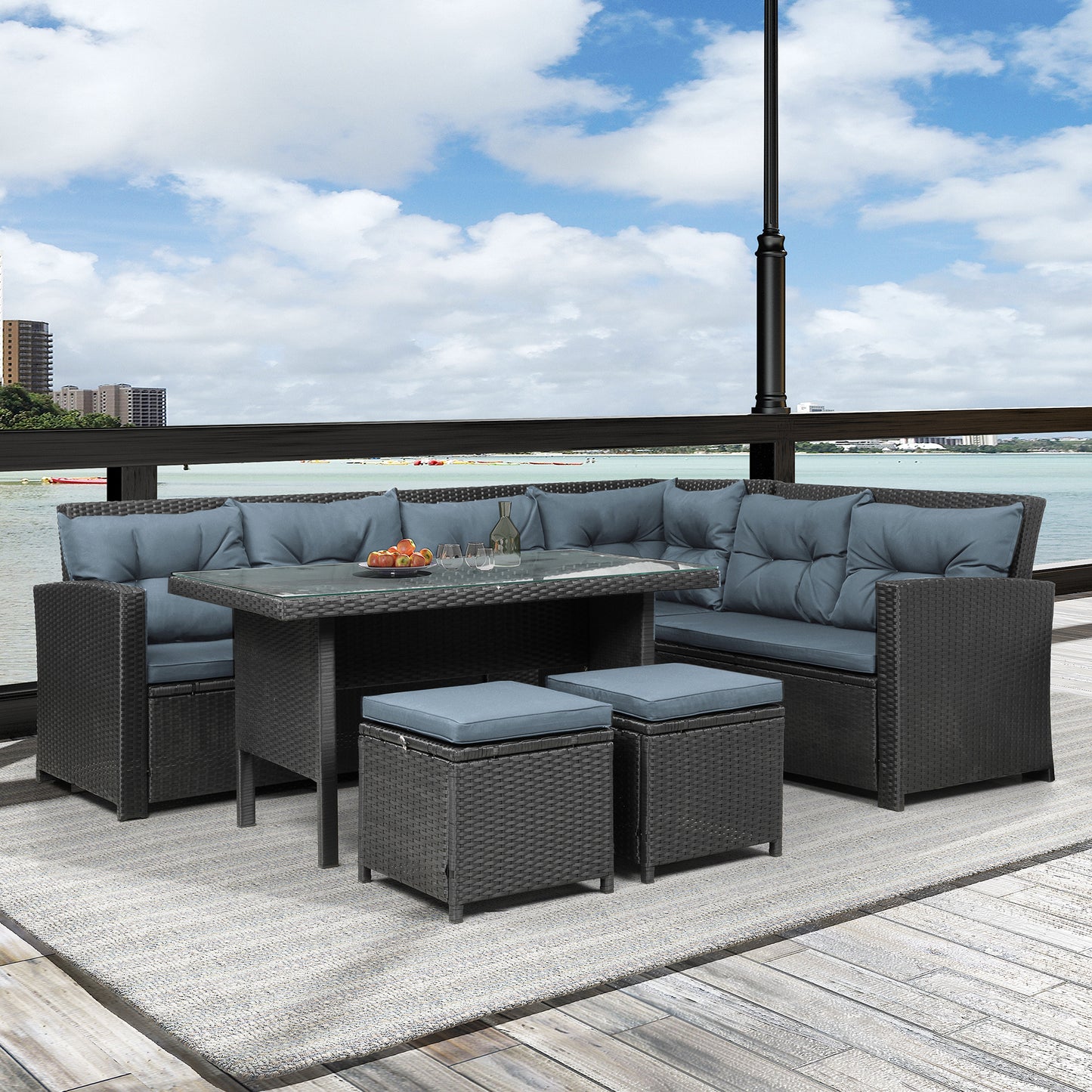 Miles 6 Pc Outdoor Patio Sectional Sofa Set - Black