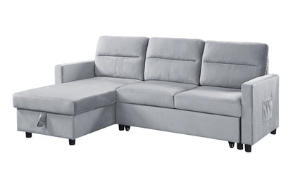 Ruby Velvet Reversible Sleeper Sectional Sofa with Storage Chaise - Light Gray