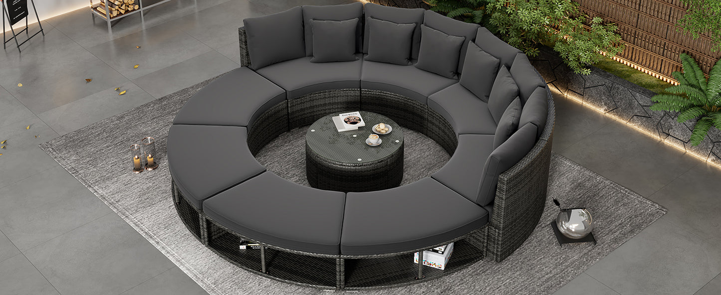 Serrano 9 Pc Outdoor Patio Circular Outdoor Sofa Set - Gray