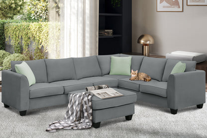 Harper Modular Sectional Sofa with Ottoman - Grey