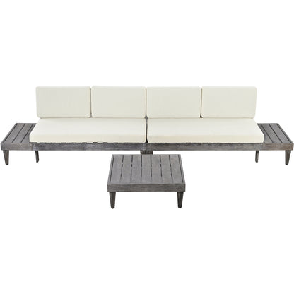 Torri 3 Pc Patio Solid Wood Sectional Sofa Set - Beige