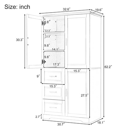 Lofty Cabinet with Doors Three Drawers - Grey