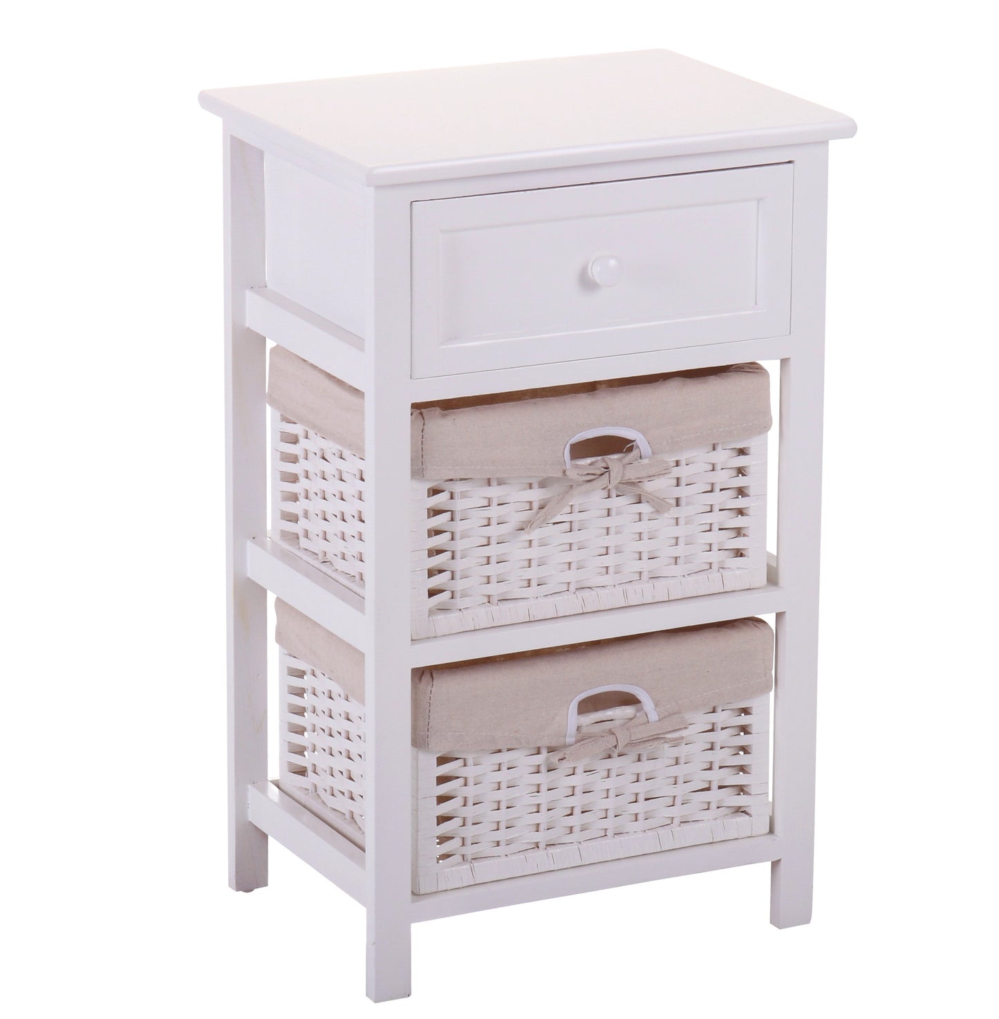 Darin Nightstand with Two Removable Baskets - White