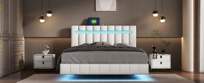 Marc Queen II Size Floating Bed Frame with LED - White