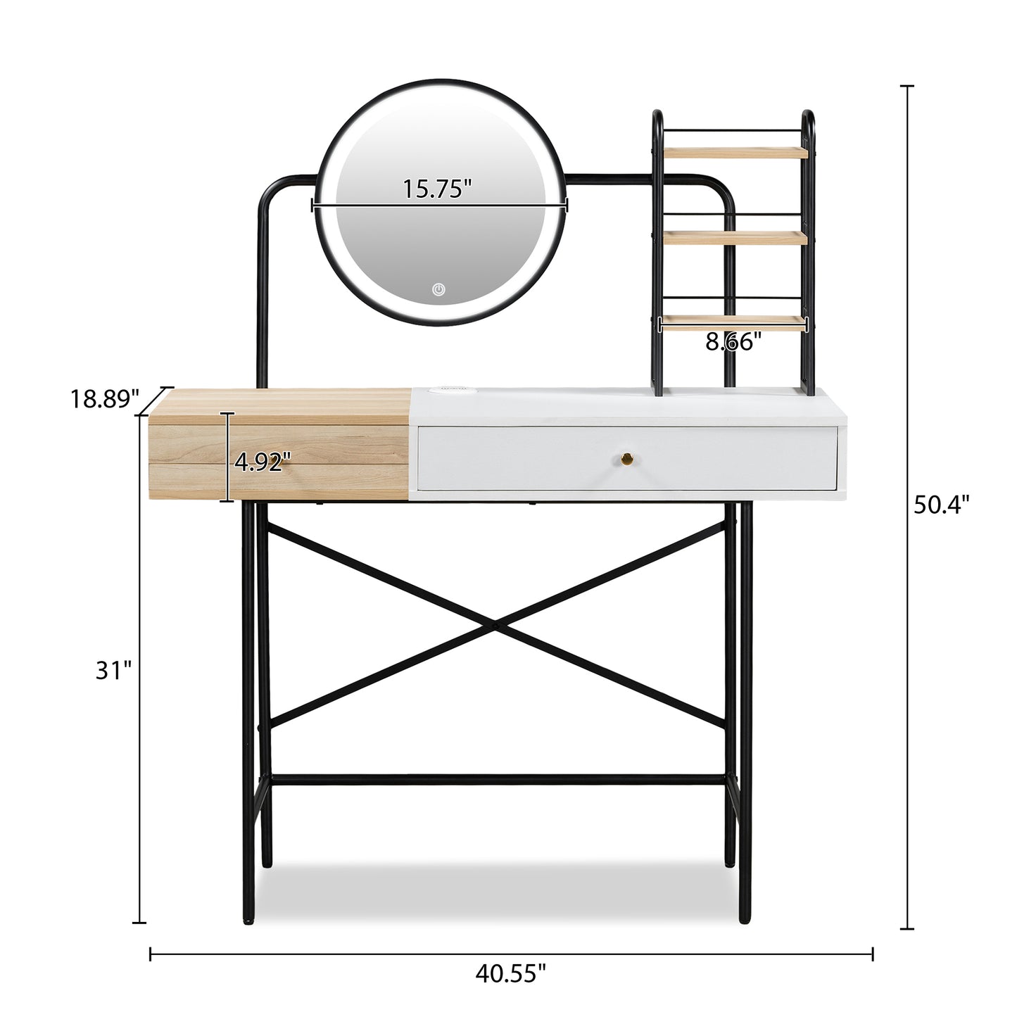 Esme Makeup Vanity Desk with 3-Mode Lighted Mirror - White