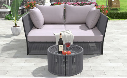 Freeda 2 Pc Outdoor Sunbed and Coffee Table Set - Gray