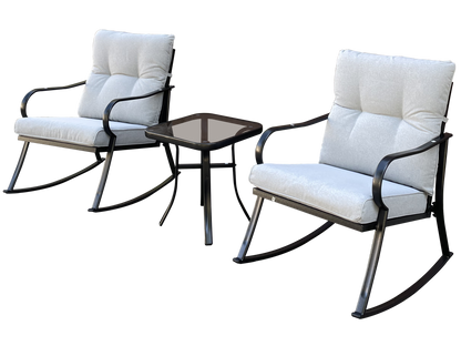 Ariane 3 Pc Outdoor Swivel Rocker Patio Chairs - Off White