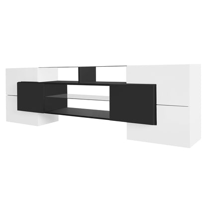 Trax TV Stand with 2 Illuminated Glass Shelves - White+Black