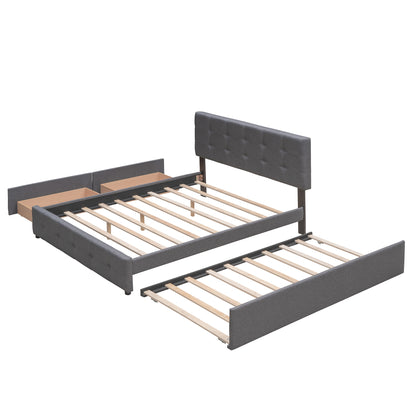 Draco Queen Size Platform Bed with 2 Drawers - Dark Gray