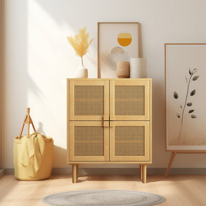 Zook 4-Doors Rattan Mesh Storage Cabinet - Natural