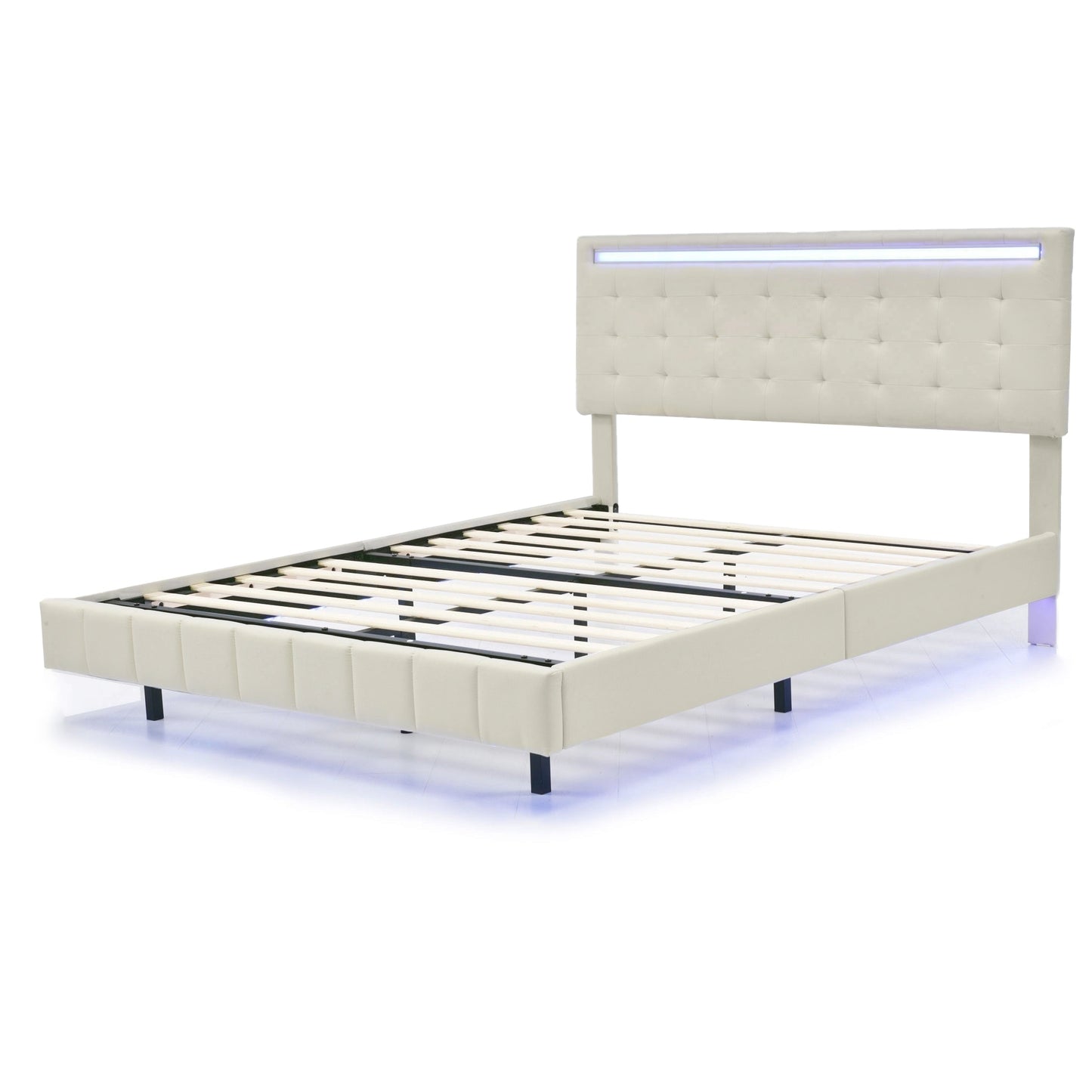 Marc Queen Size Floating Bed Frame with LED - Beige