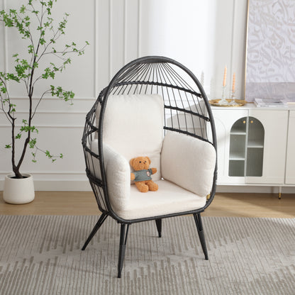 Mora Egg Wicker Outdoor Indoor Basket Chair - White Teddy