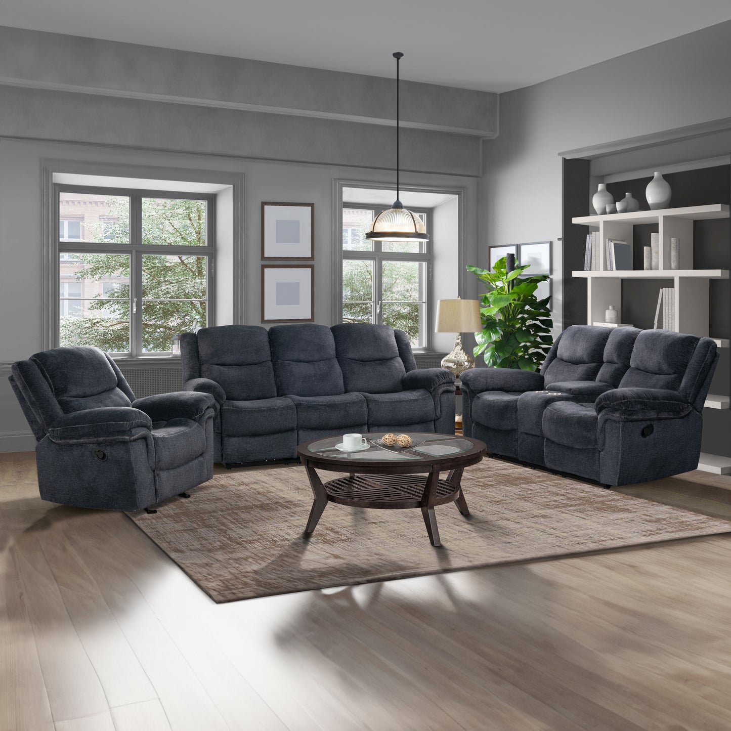 Venassa Manual Reclining Sofa - Dark Blue