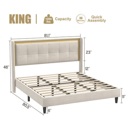 Vito King Size Platform Bed Frame - Beige