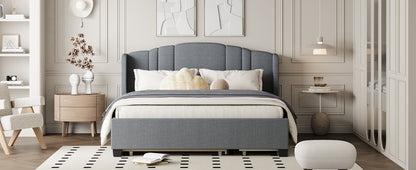 Mali Queen Size Platform Bed with Wingback Headboard - Gray