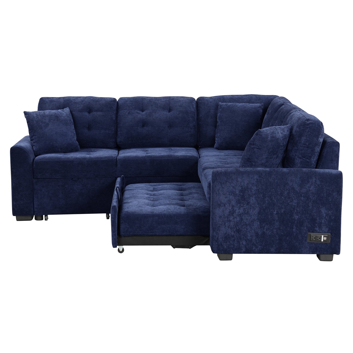 Novak L-shape Sofa Bed Pull-out Sleeper Sofa with Wheels - Navy Blue