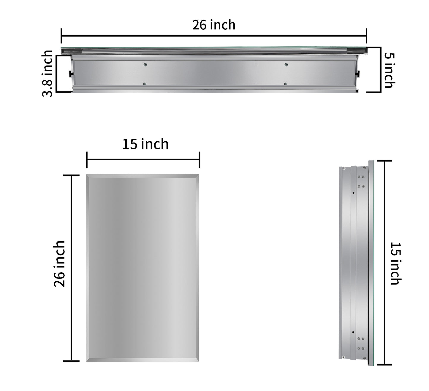 15 x 26 Inch Medicine Cabinet with Mirror Aluminum Bathroom Adjustable shelf