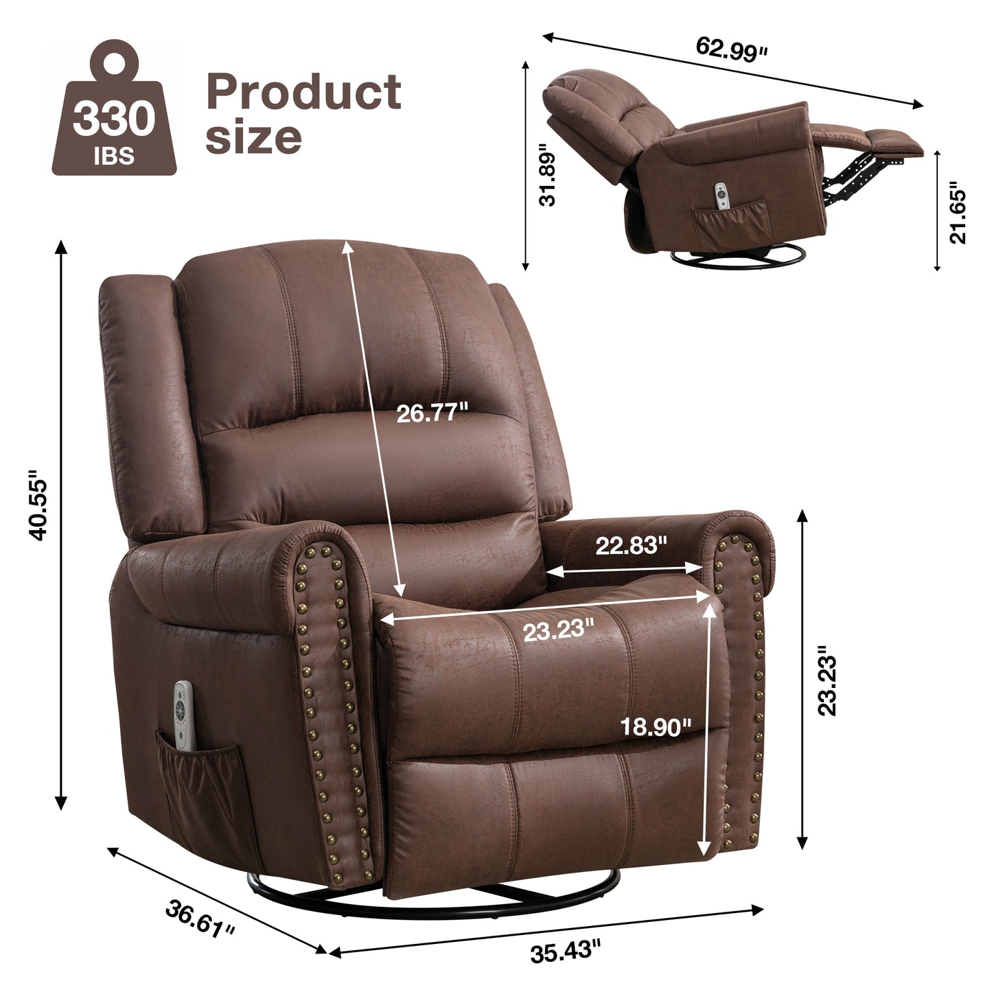 Bella Massage Rocker Recliner Chair - Brown