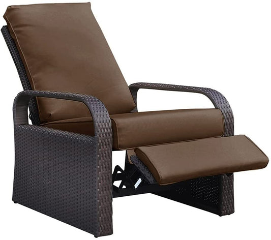 Parson Outdoor Adjustable Wicker Lounge Recliner Chair - Brown