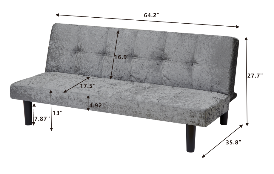 Iced Velour Convertible  Sofa Bed - Steel Gray