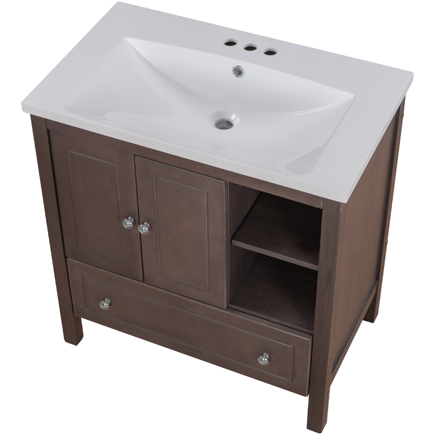 Wooden Bathroom Vanity with Ceramic Sink - Brown