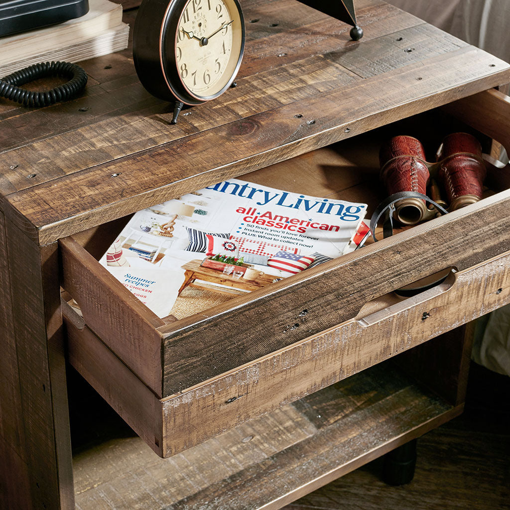 Retro Solid Wood Nightstand - Natural