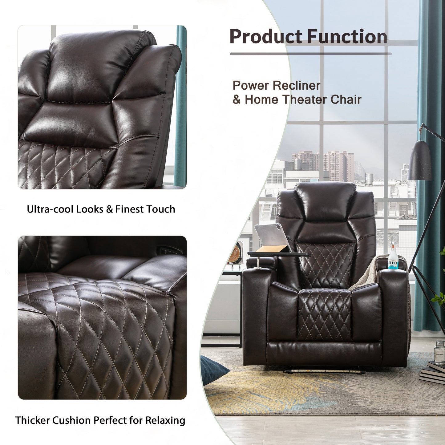 Nap Station Motion Recliner with 360° Swivel Tray Table  - Brown