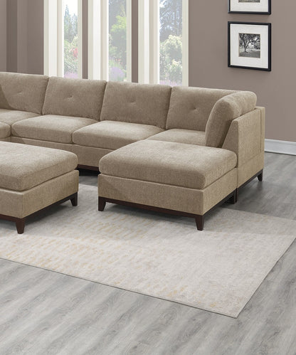 Khal Camel Chenille Fabric Modular Sectional 9pc Set  3x Corner Wedge 4x Armless Chairs and 2x Ottomans