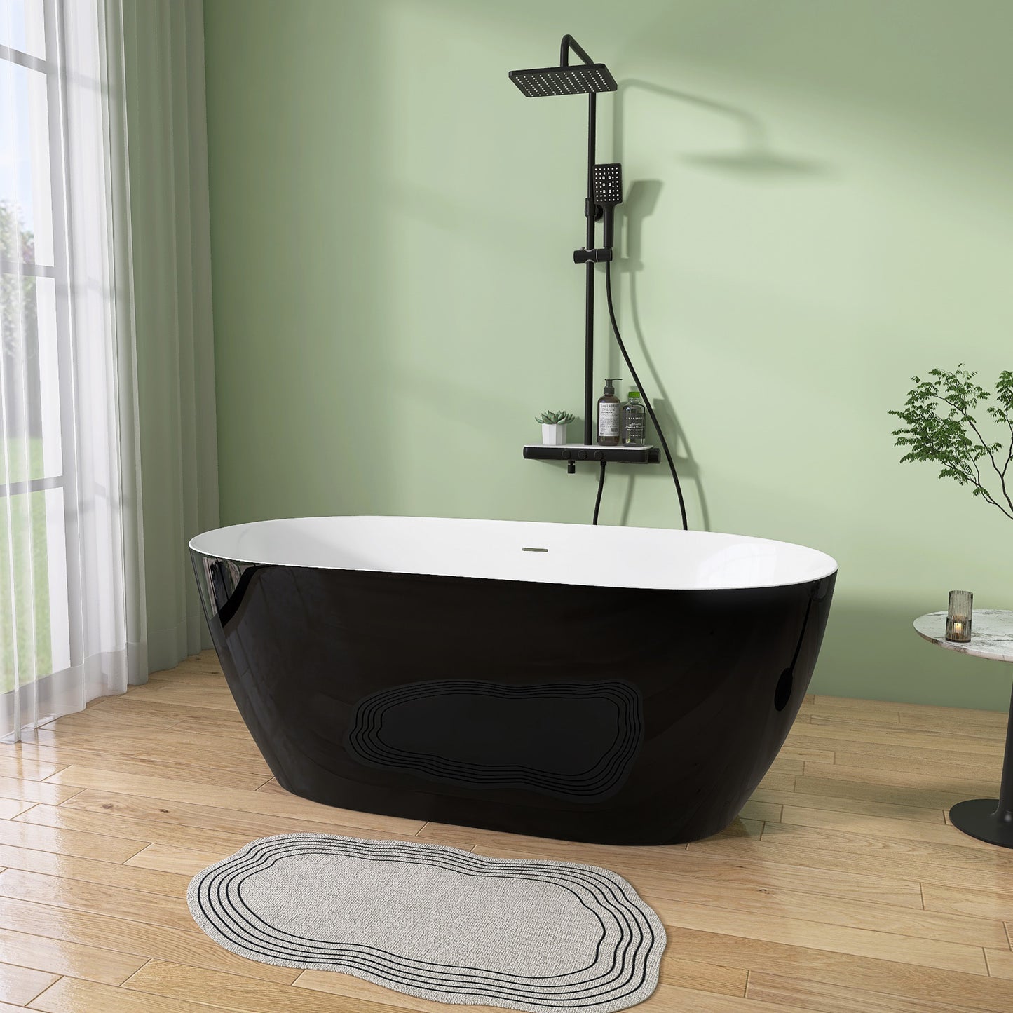 Nuvo 59" Acrylic Free Standing Oval Shape Soaking Tub - Gloss Black+White