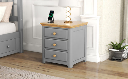 Aiko Wooden Nightstand with USB Charging Ports - Gray