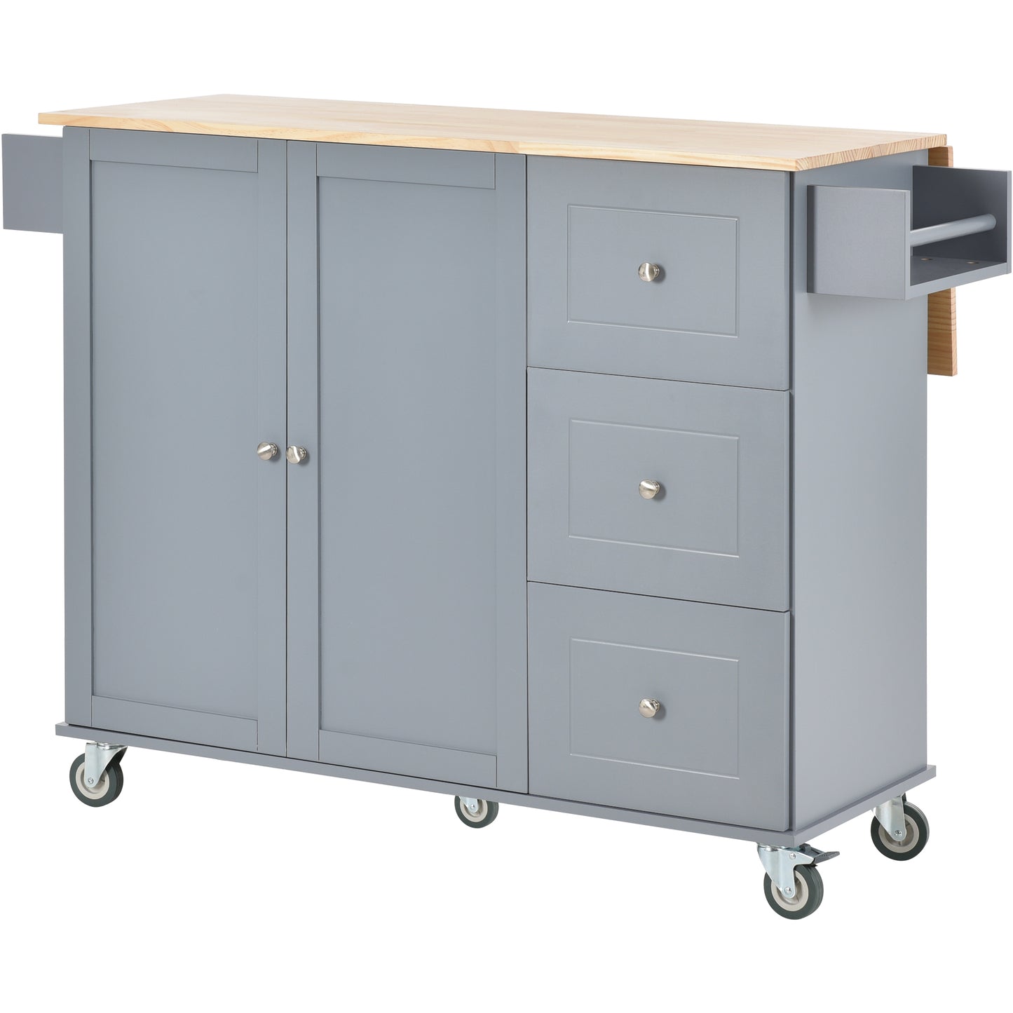 Oasis Kitchen Island with Solid Wood Top and Locking Wheels - Grey Blue