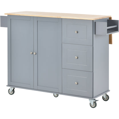 Oasis Kitchen Island with Solid Wood Top and Locking Wheels - Grey Blue