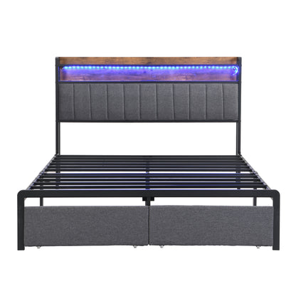 Zinya Queen Size LED Storage Bed - Gray