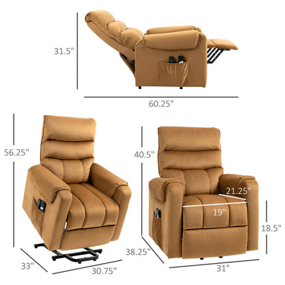 Rico Velvet Power Lift Recliner Chair with Vibration Massage - Brown