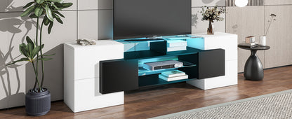 Trax TV Stand with 2 Illuminated Glass Shelves - White+Black