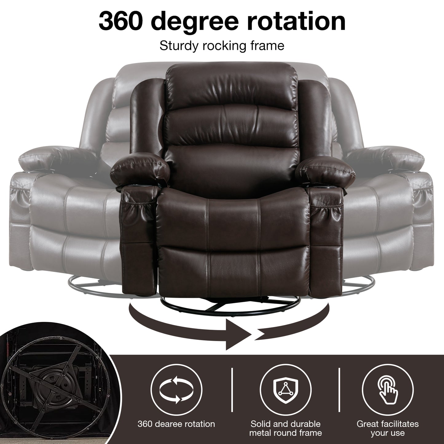 Float Massage Swivel Rocker Recliner Chair - Brown