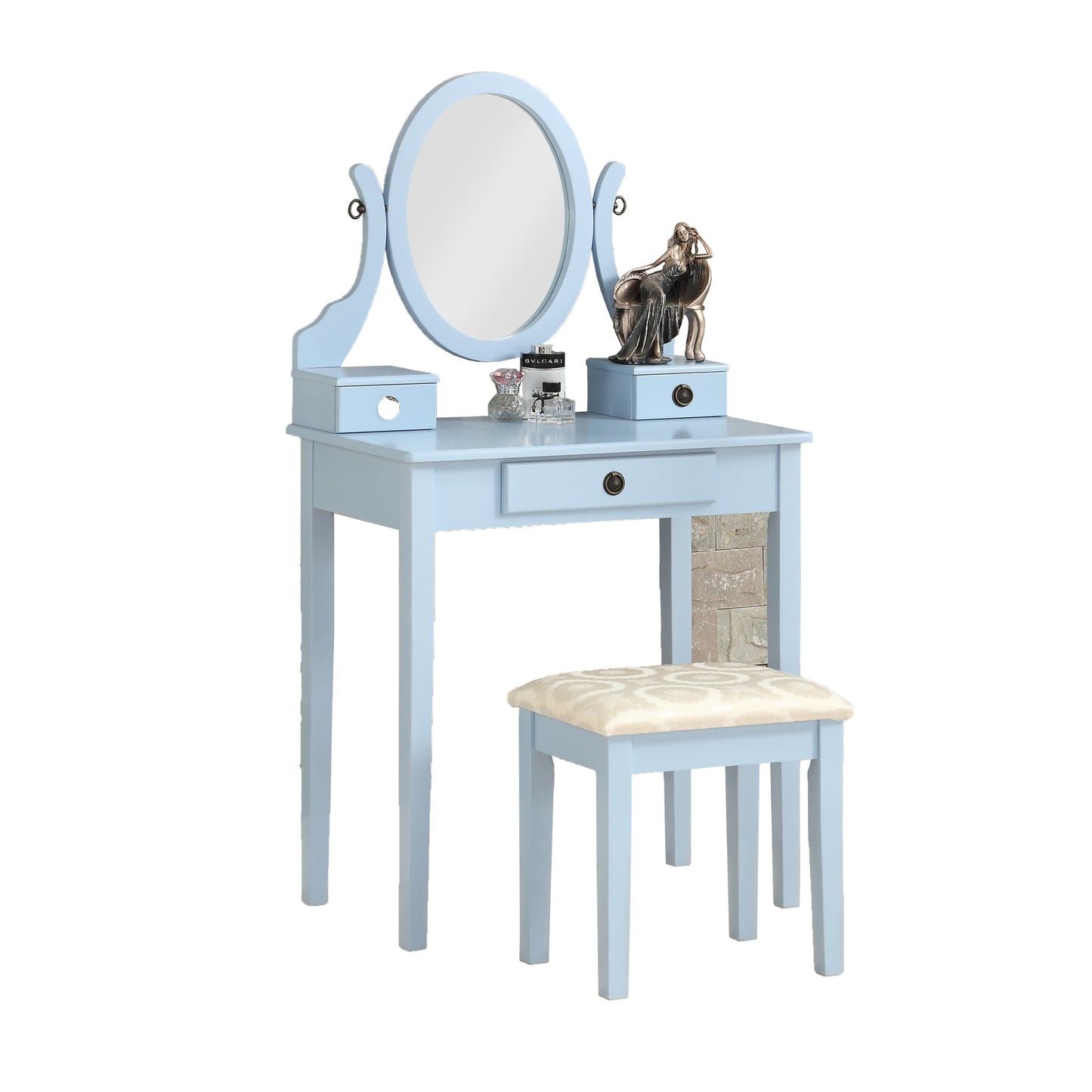 Moniya Makeup Vanity Table and Stool Set - Blue